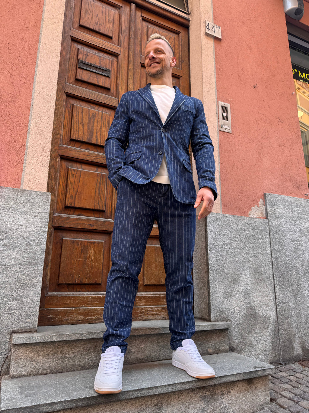 Giacca gessata in denim - NoMoreBrand