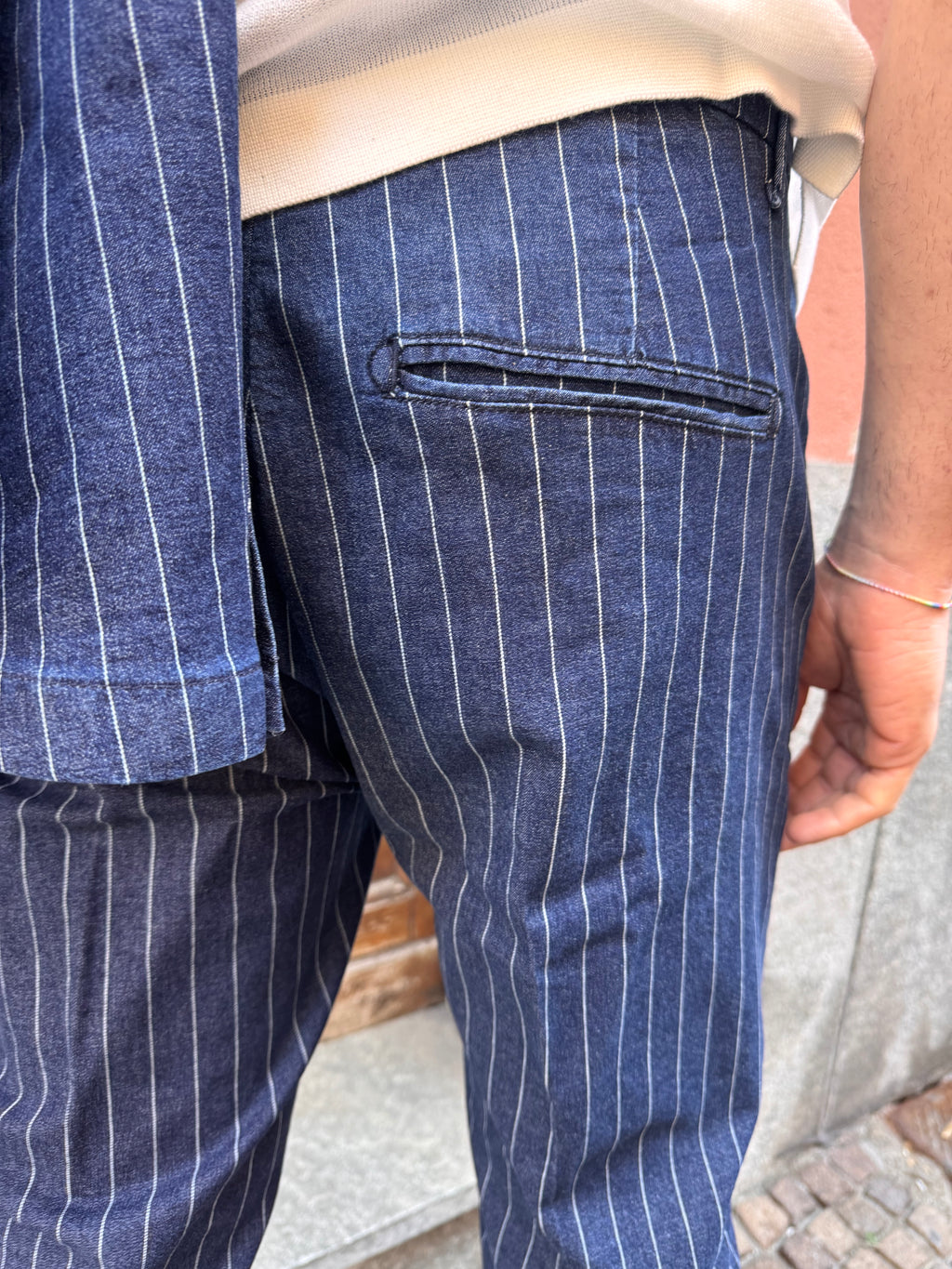 Pantalone gessato in denim - NoMoreBrand