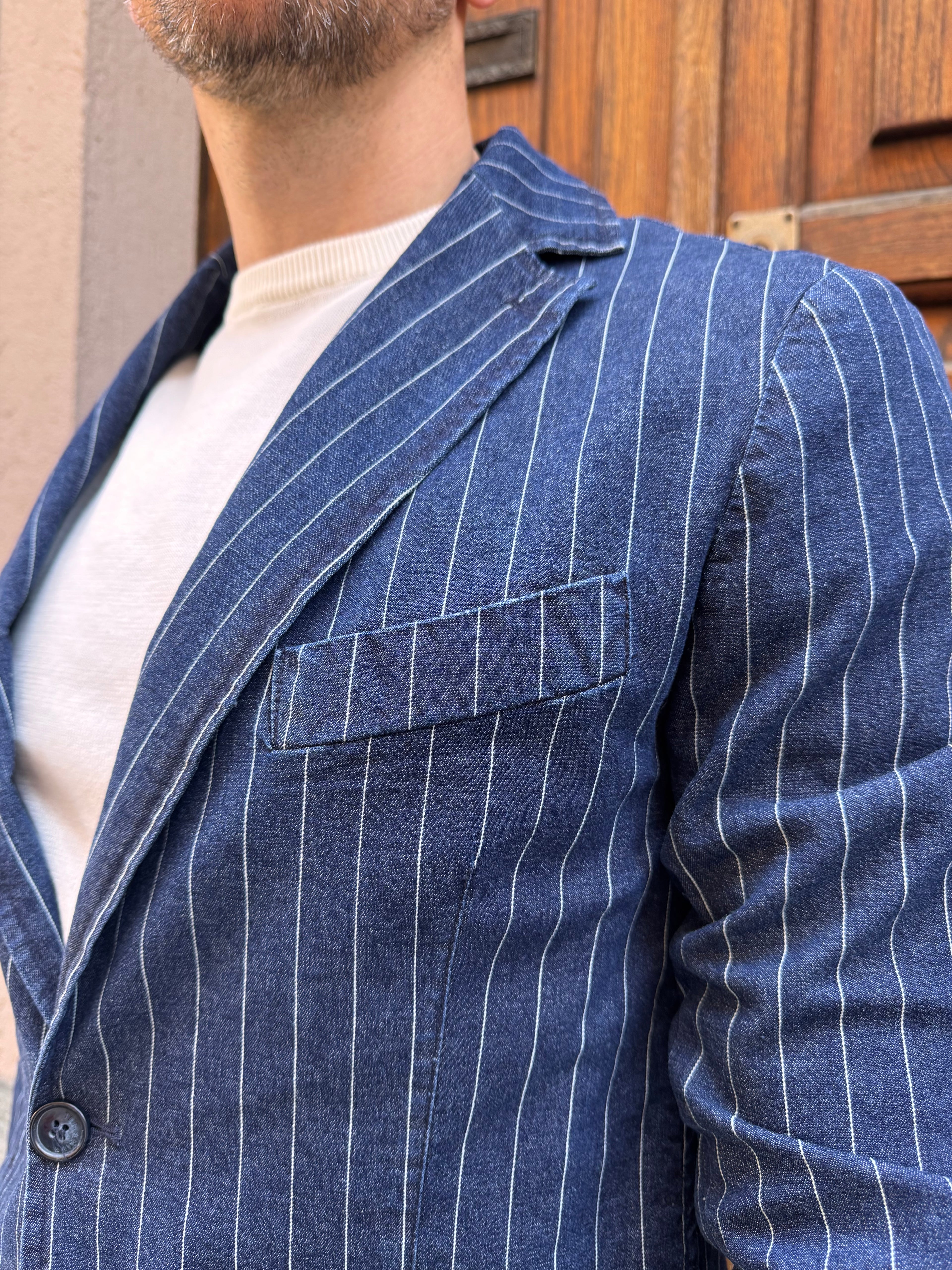 Giacca gessata in denim - NoMoreBrand